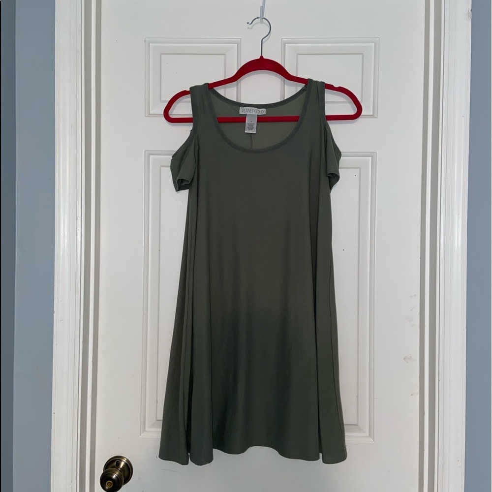 Olive Green Shoulder Cut Out T-Shirt Dress